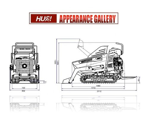 Capacidad de carga de 800 kg Mini Crawler Dumper con motor de 6,5 CV y flujo hidráulico de 28,8 L