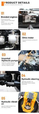 Máquina compactadora de rodillos poderosa para grava y arena Motor EPA KYB válvula hidráulica