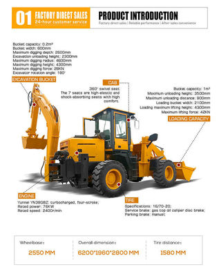 HQ-WZ-20-28 Mini Excavadora de carga de retroexcavadora con 37 KW y 500 mm Min. Radio de giro